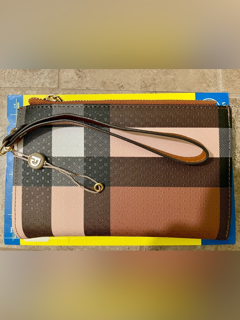 Plaid Wristlet Clutch in Pink and Brown